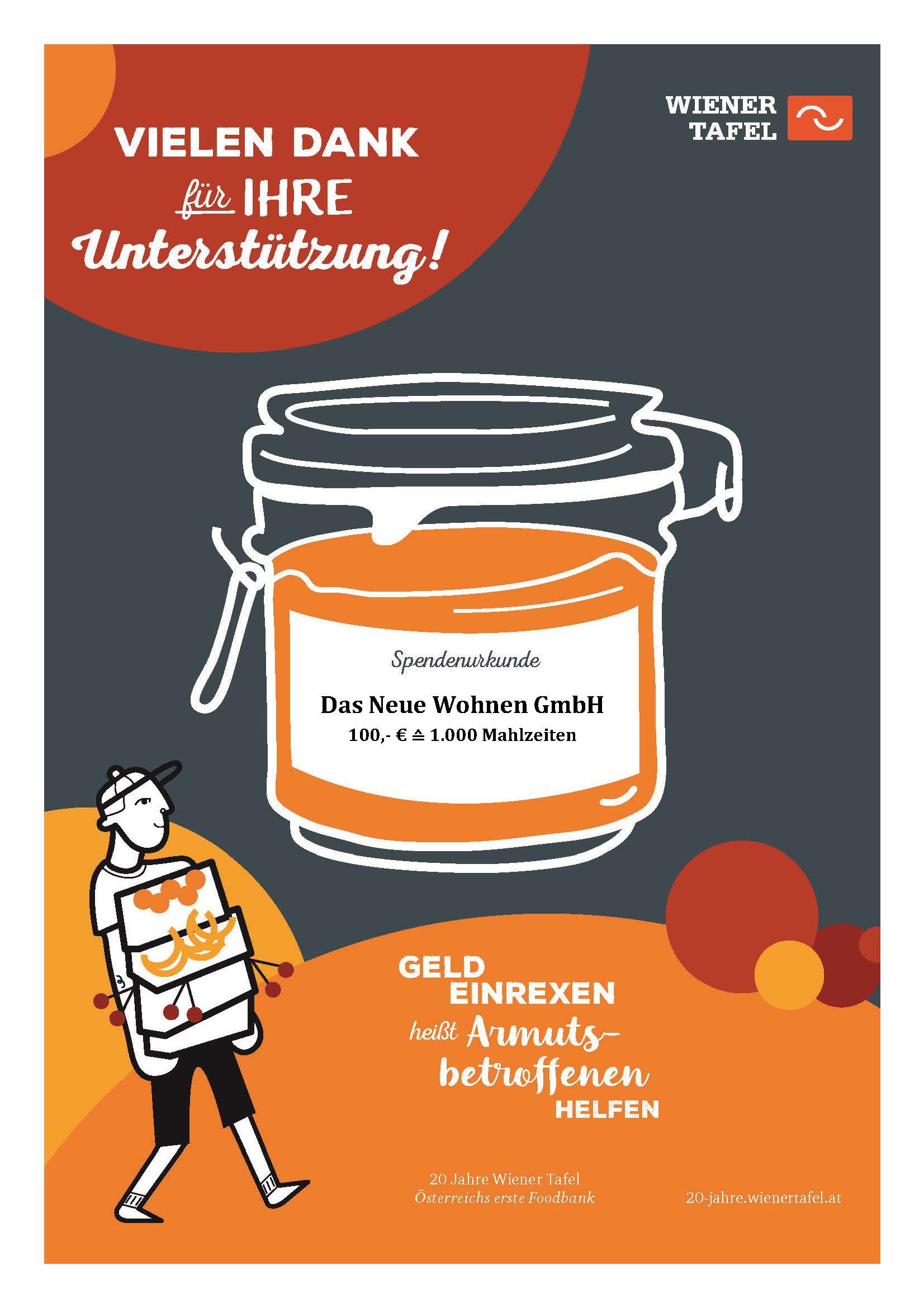 Wiener Tafel Spendenbestätigung Das Neue Wohnen GmbH 2020