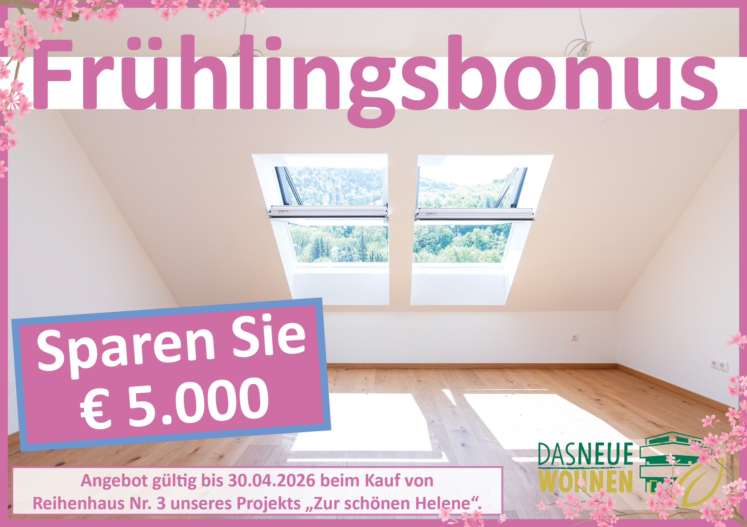 Frühlingsaktion Reihenhaus 3 Helenental 5.000 Euro sparen.