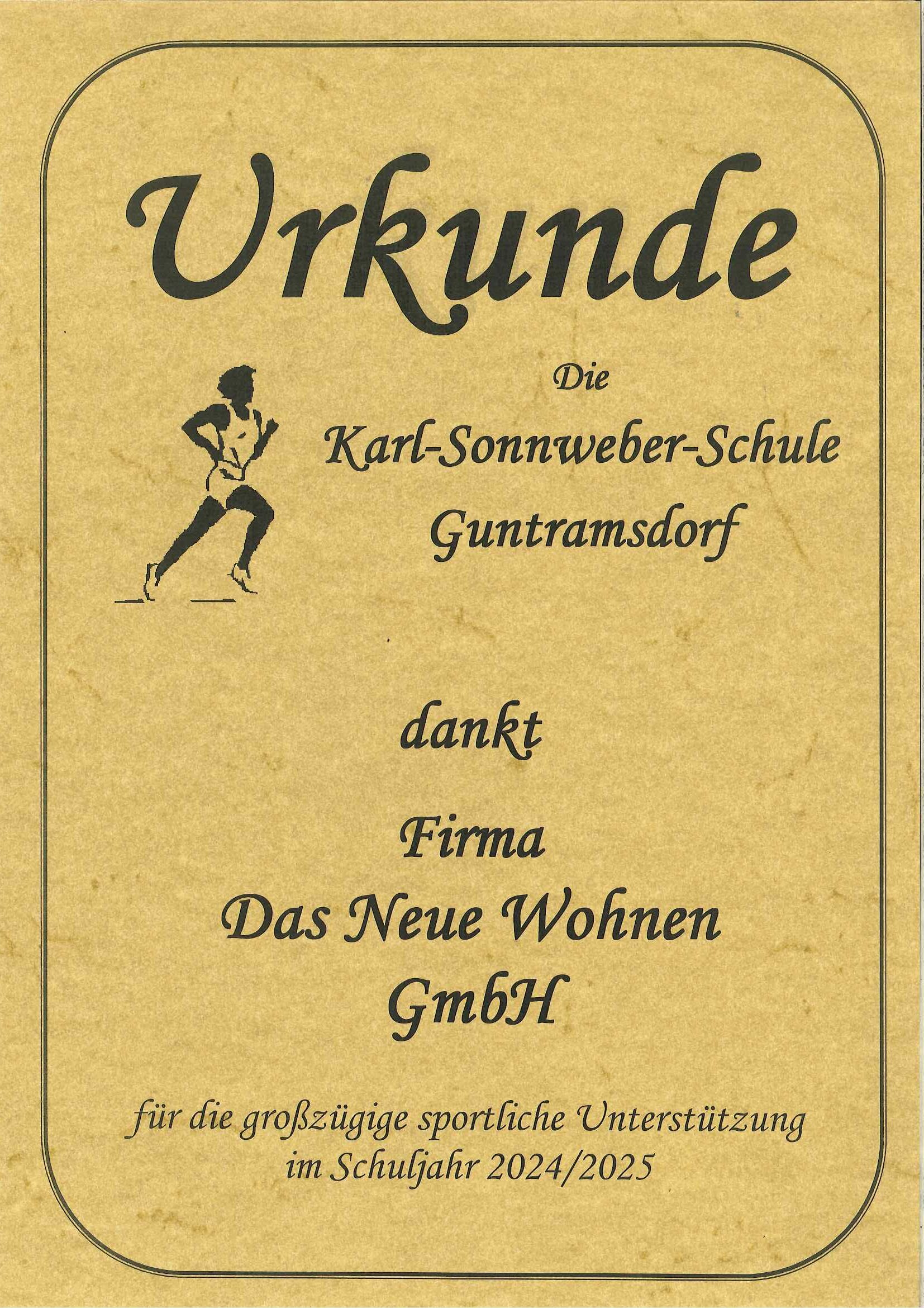 Spendenurkunde Schulsporthilfe